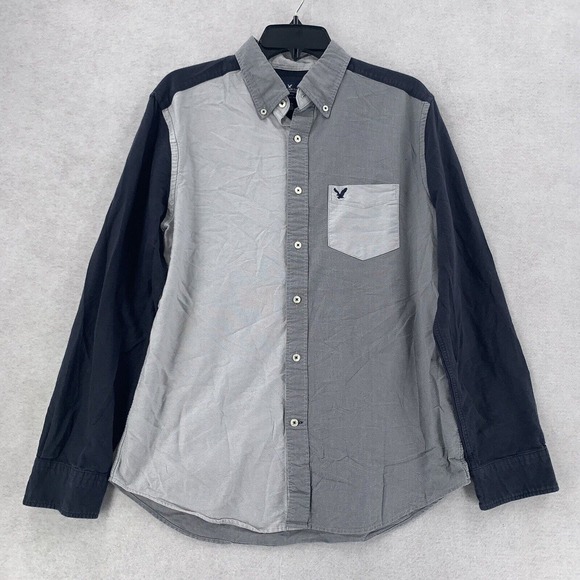 American Eagle Shirt Blue Gray Button Up‎ Long Sleeve Classic Fit Mens M - Picture 1 of 8